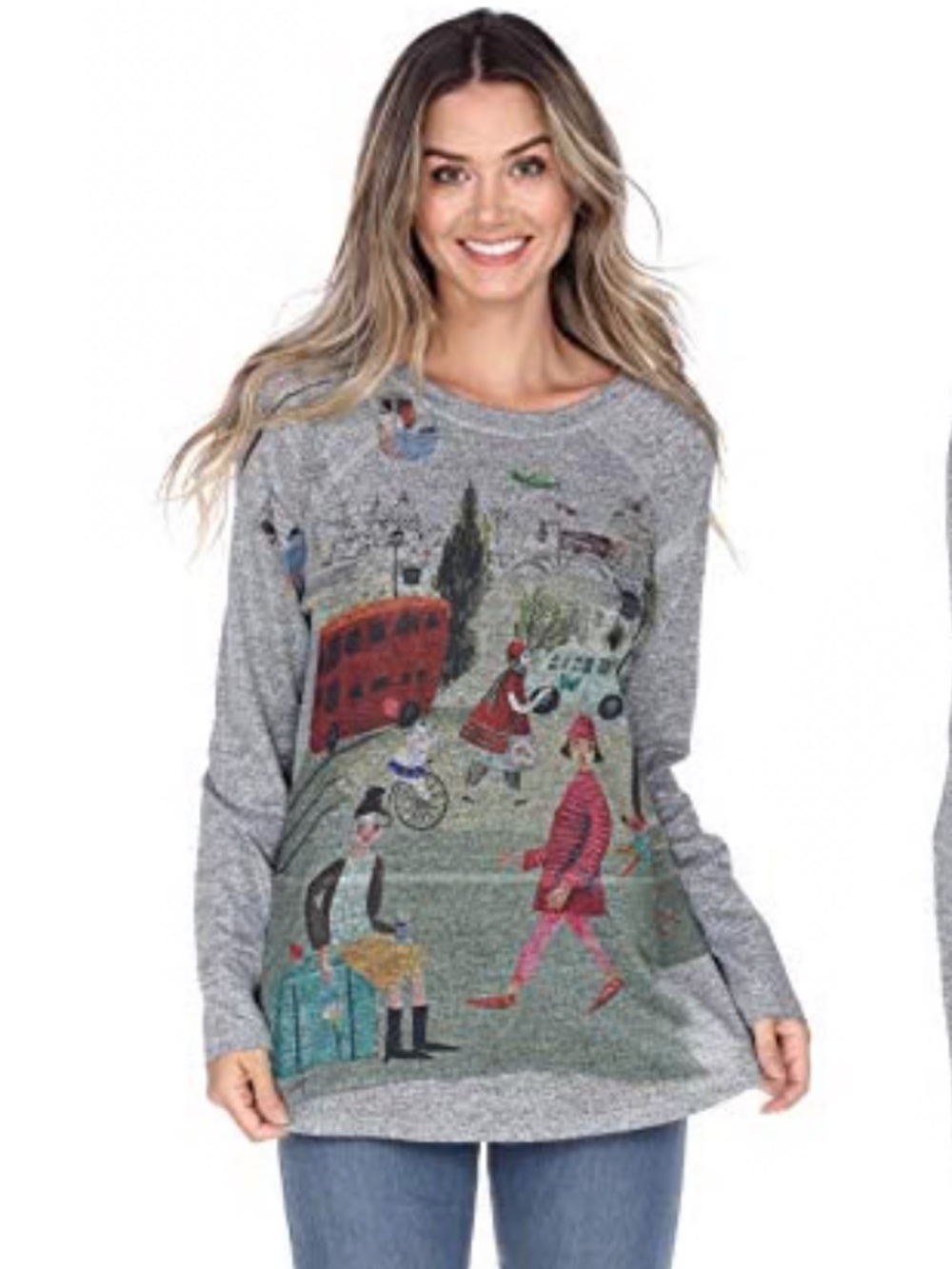 Inoah Crew Neck, Hi Lo Hem, Long Sleeve Contemporary Fashion Top Medium